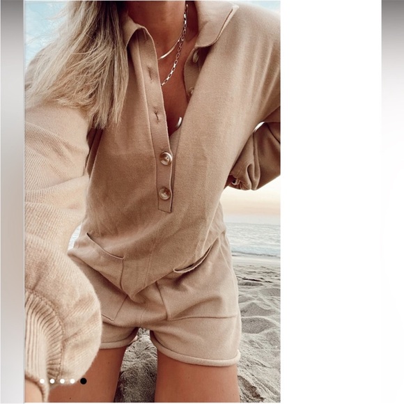 Show Me Your MuMu Romper Gianni Knit in Camel Tan